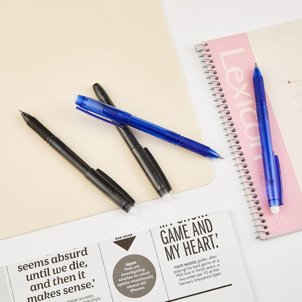 Volcanics Erasable Gel Pens, 0.7mm Fine Point Gel Erasable Ink Pens with Eraser - Rocket Book Pens, Black and Blue, 12 Pack, Smooth Writing Pens Pencil-Like Precision for Home School & Office
