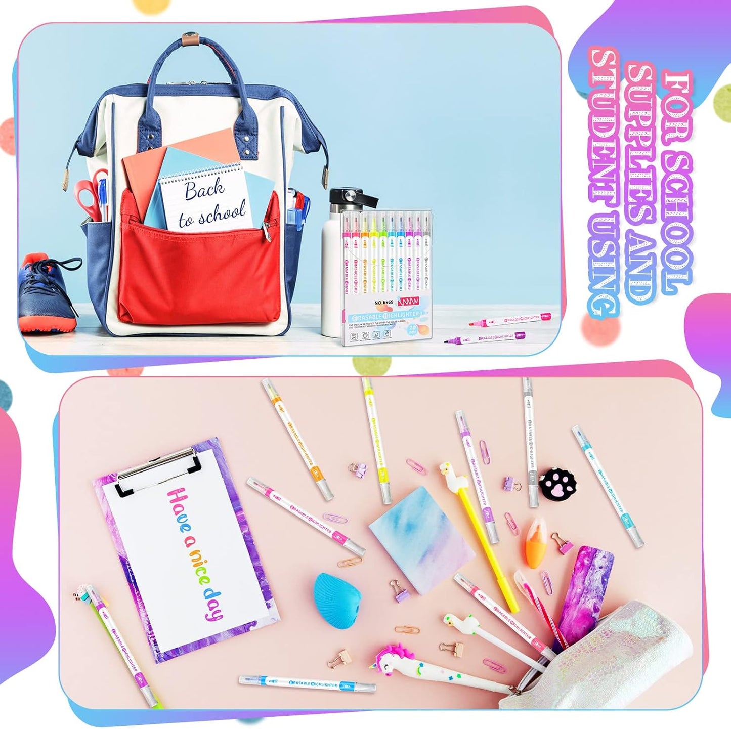 Zhehao 40 Pcs Erasable Highlighters, Smooth Writing Double Head Highlighter for School Office Back to School Supplies Occ Shoebox Gifts