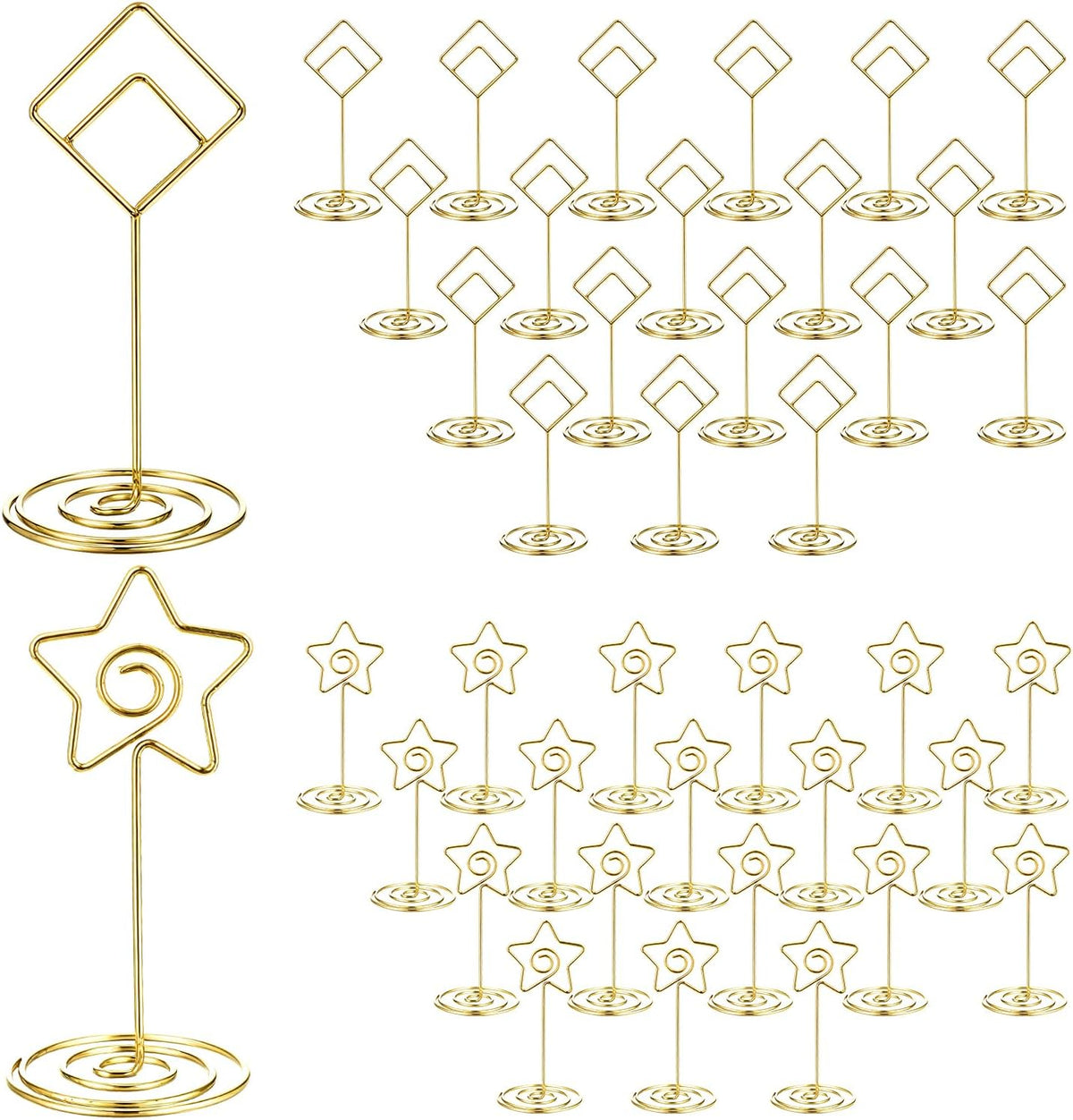40 Pcs TTable Number Stands Gold, 3.35 inch Place Card Holders,Table Number Stands,Table Card Holder, Photo Picture Holders for Centerpieces, Wedding, Party, Birthday, Star Shape, Diamond Shape