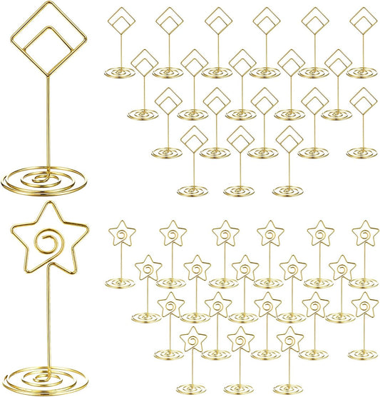 40 Pcs TTable Number Stands Gold, 3.35 inch Place Card Holders,Table Number Stands,Table Card Holder, Photo Picture Holders for Centerpieces, Wedding, Party, Birthday, Star Shape, Diamond Shape