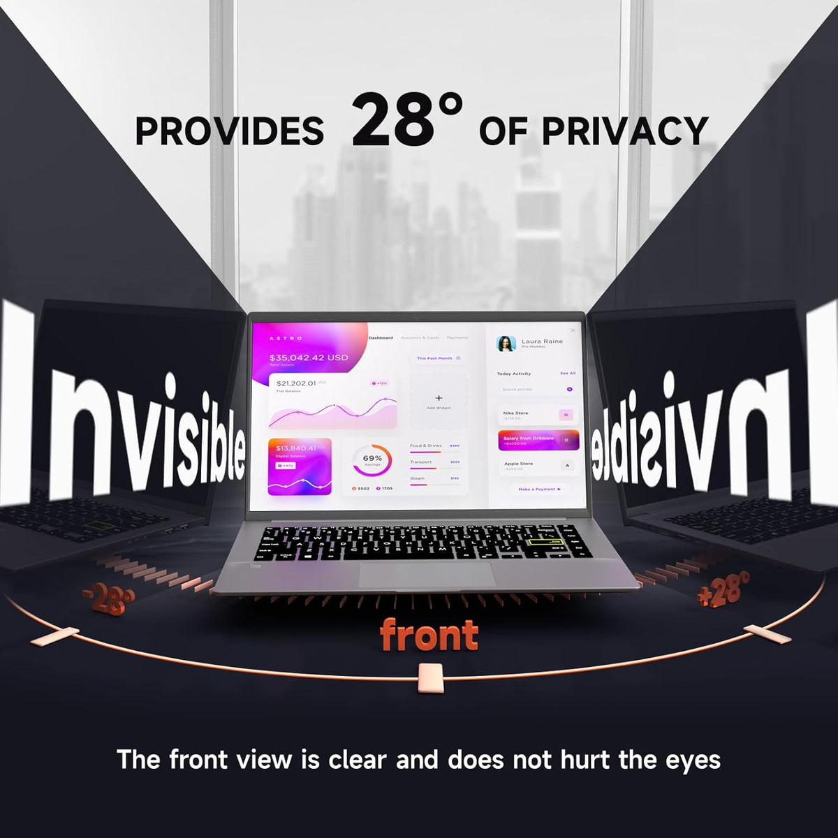 Mamol Laptop Privacy Screen 17 Inch for 16:10 Widescreen Display, Anti Blue Light Glare Filter, Removable Screen Shield, Anti-Scratch Screen Protector