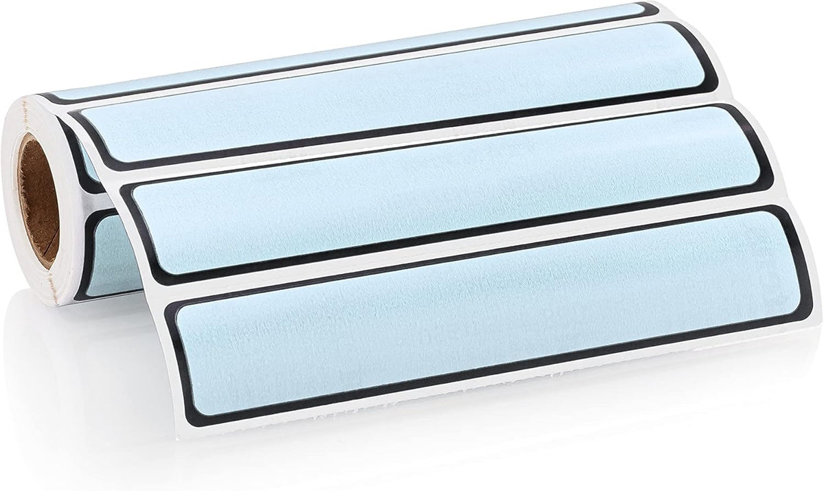 Carstens Adhesive Sticker Labels, 5 3/8” x 1”, Binder Labels for 1” Ring Binder Spines, Sky Blue, Roll of 200