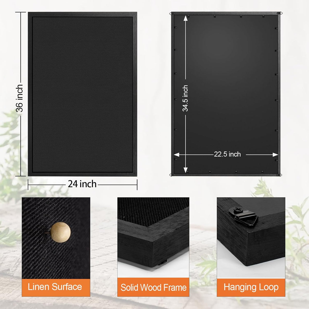 Miratino Large Bulletin Board, 36 "x 24" Black Cork Boards for Walls with Frame, Pin Display Board Vision Board for Home School Office Decor