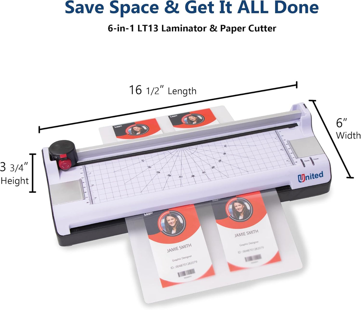 United Office Products LT13 6-in-1 Thermal & Cold Laminator with Paper Trimmer and Corner Rounder, 13” Width, Laminating Machine for Home, Office and Schools