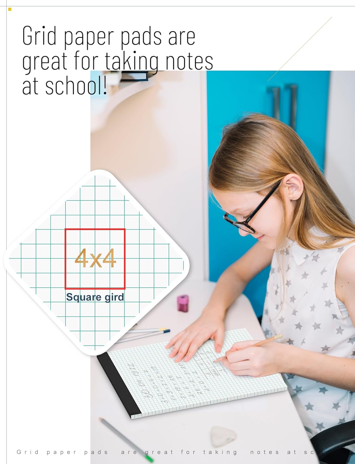 Graph Paper Pad 8.5 x 11, 24 Pack, 4x4 Graph Ruled, Grid Paper Pad 8-1/2" x 11", Blueprint Quadrille Pad, Easy Tears Off, Grid Pad Notebook 8.5 x 11, White 70 GSM Graft Paper, 30 Sheets/Pad