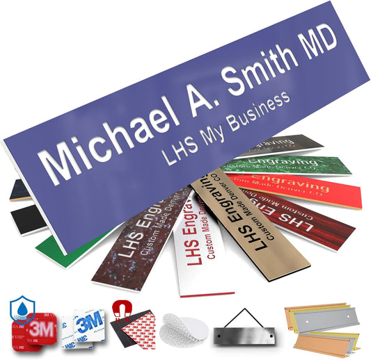 Engraved Name Plates for Door Sign Personalized Purple Plastic Plaque with White Letters - Made in USA 2x4 B13