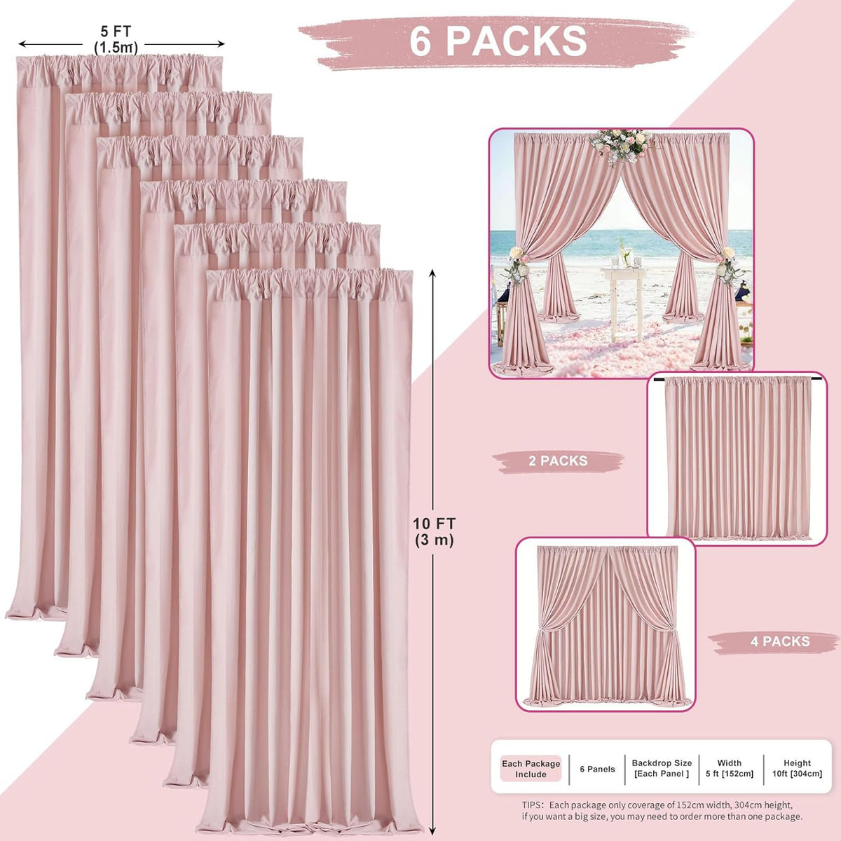 Dusty Rose Polyester Backdrop Curtains: 30ft x 10ft Photography Backdrop Drapes - for Baby Shower Birthday Party Decorations