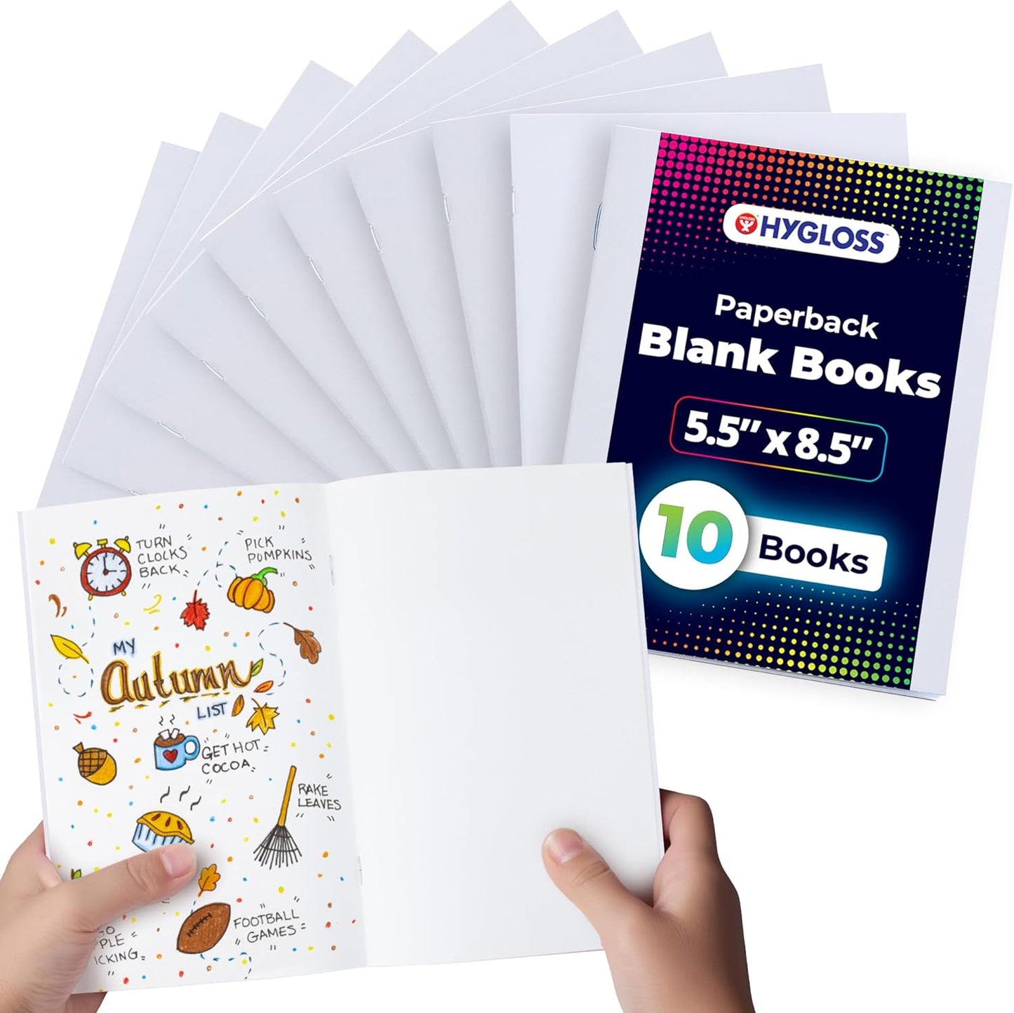 Hygloss Blank Books 5.5 x 8.5 Inches - 10 Pack – White Paperback for Drawing & Writing – Empty Books for Journaling, Sketching or Arts & Craft