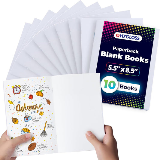 Hygloss Blank Books 5.5 x 8.5 Inches - 10 Pack – White Paperback for Drawing & Writing – Empty Books for Journaling, Sketching or Arts & Craft