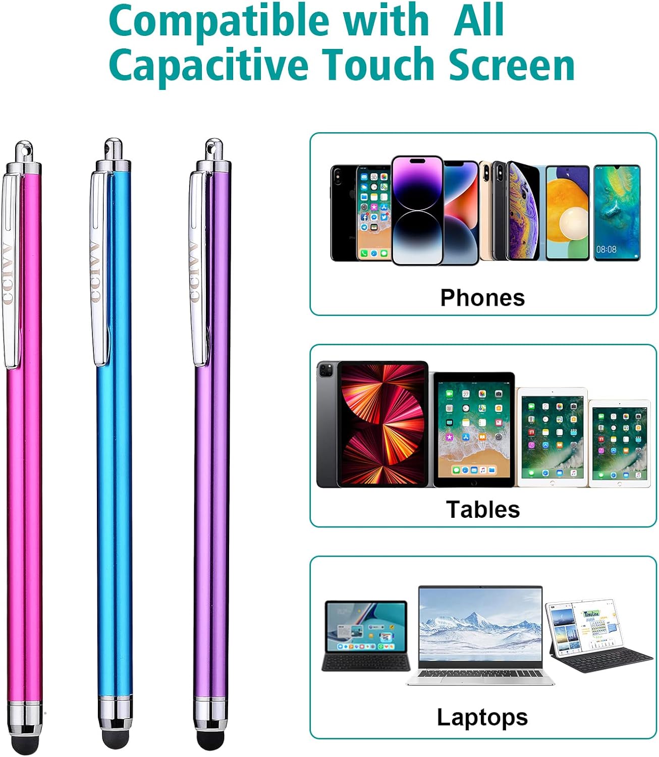 Stylus Pens for Touch Screens iPad iPhone Kindle Fire (Pink/Purple/Aqua Blue)