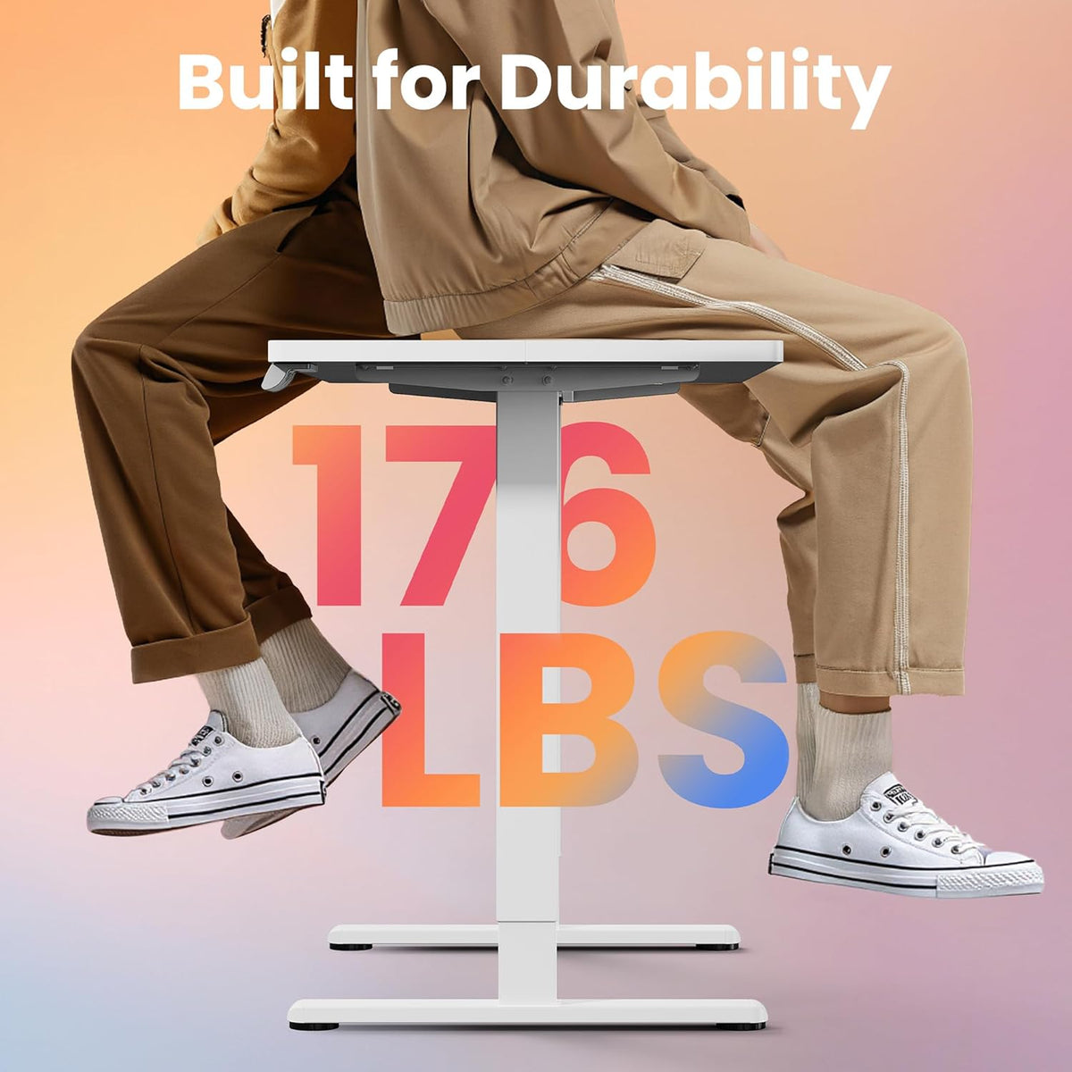 HUANUO Electric Standing Desk, 63 x 24 Inch Height Adjustable Computer Desk with Storage Bag, 4 Height Memory Settings, Sit Stand Up Desk for Home Office, White