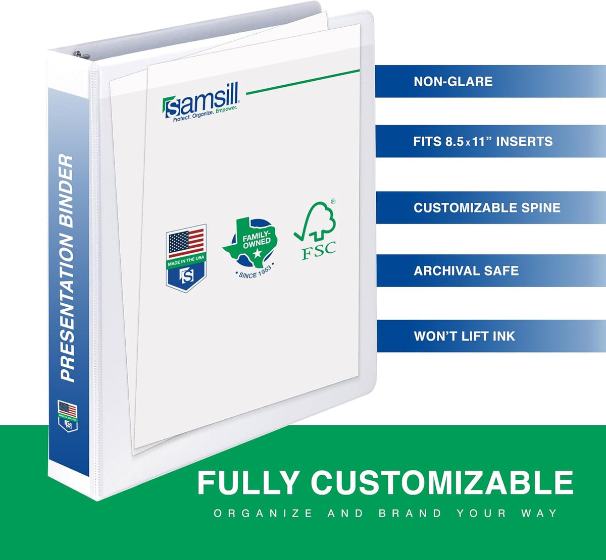 Samsill 1 Inch 3 Ring Binders, Made in USA, Economy Round Ring, Clear View Cover, 200 Sheet Capacity - for School, Home, Office - White, 24 Pack