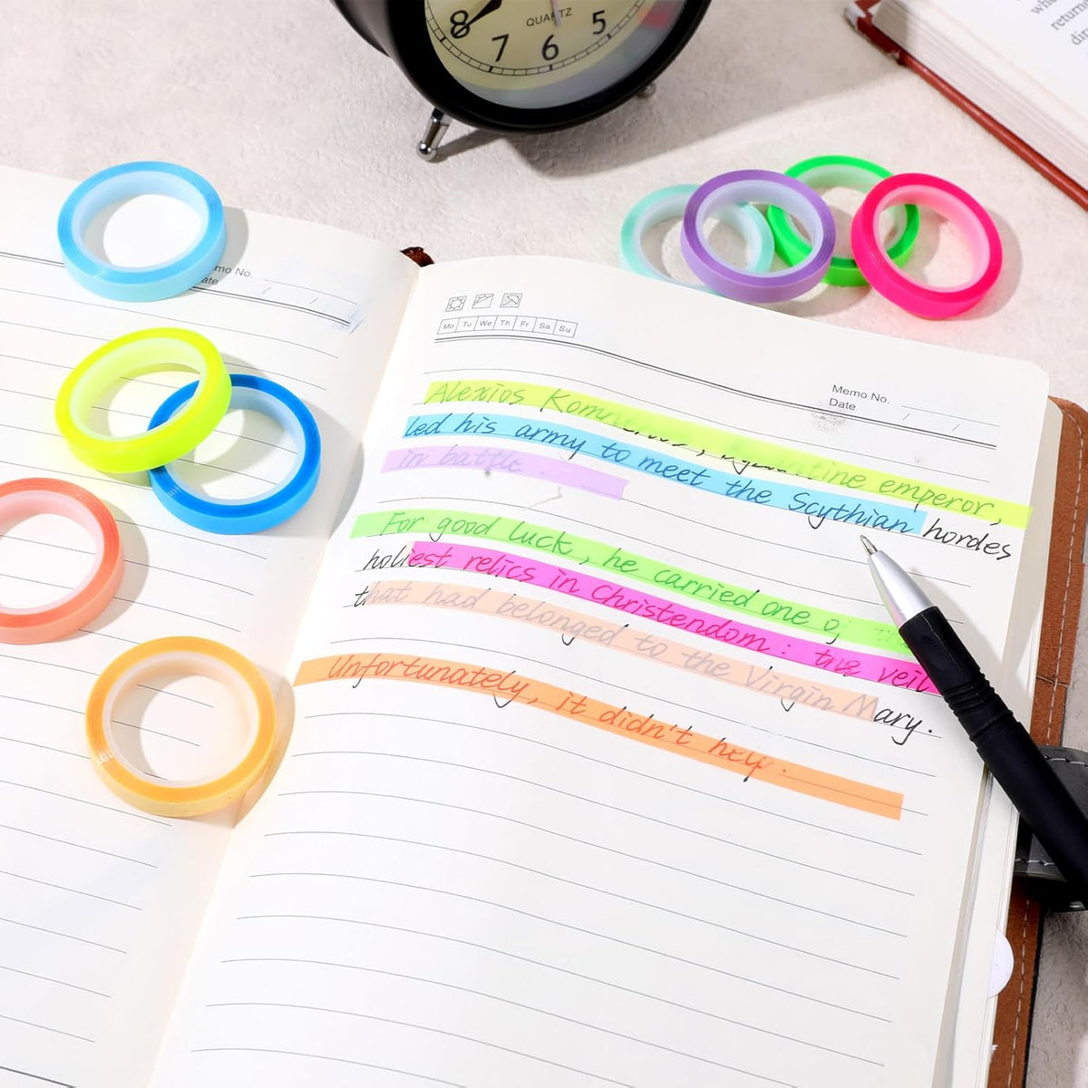simarro 10 Rolls of Highlighter Tape, 0.23x16.4 ft Removable Colored Clear Highlighter Tapes, Fluorescent Neon Tape Annotation Supplies for Teachers, Students Reading Class Notes, Home Office