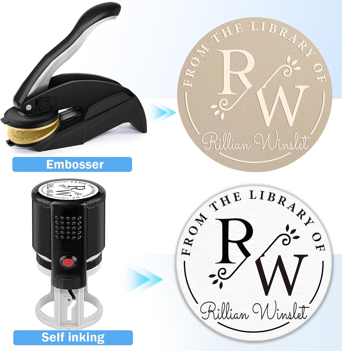 Wedding Embosser | Personalized Book Stamp | Monogram Embosser Stamp Customizable Rubber Stamp (Wedding 8)