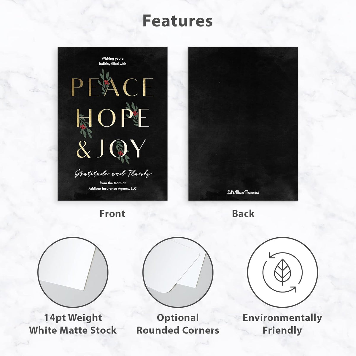 Let's Make Memories Personalized Business Christmas Cards with Envelopes - Premium Quality - 5x7-2025 Holiday Cards & White Envelopes - Peace, Hope & Joy - 25 ct
