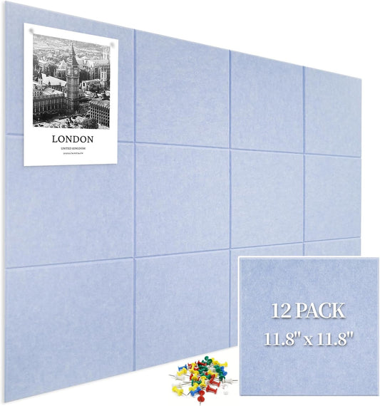 Large Cork Board for Wall 12 Pack, Bulletin Board 48" X 36", Felt Board Wall Tiles with 72 Damage-Free Removable Pads & Push Pins, Alternative Pin Board Cork Board for Office Home, Purple