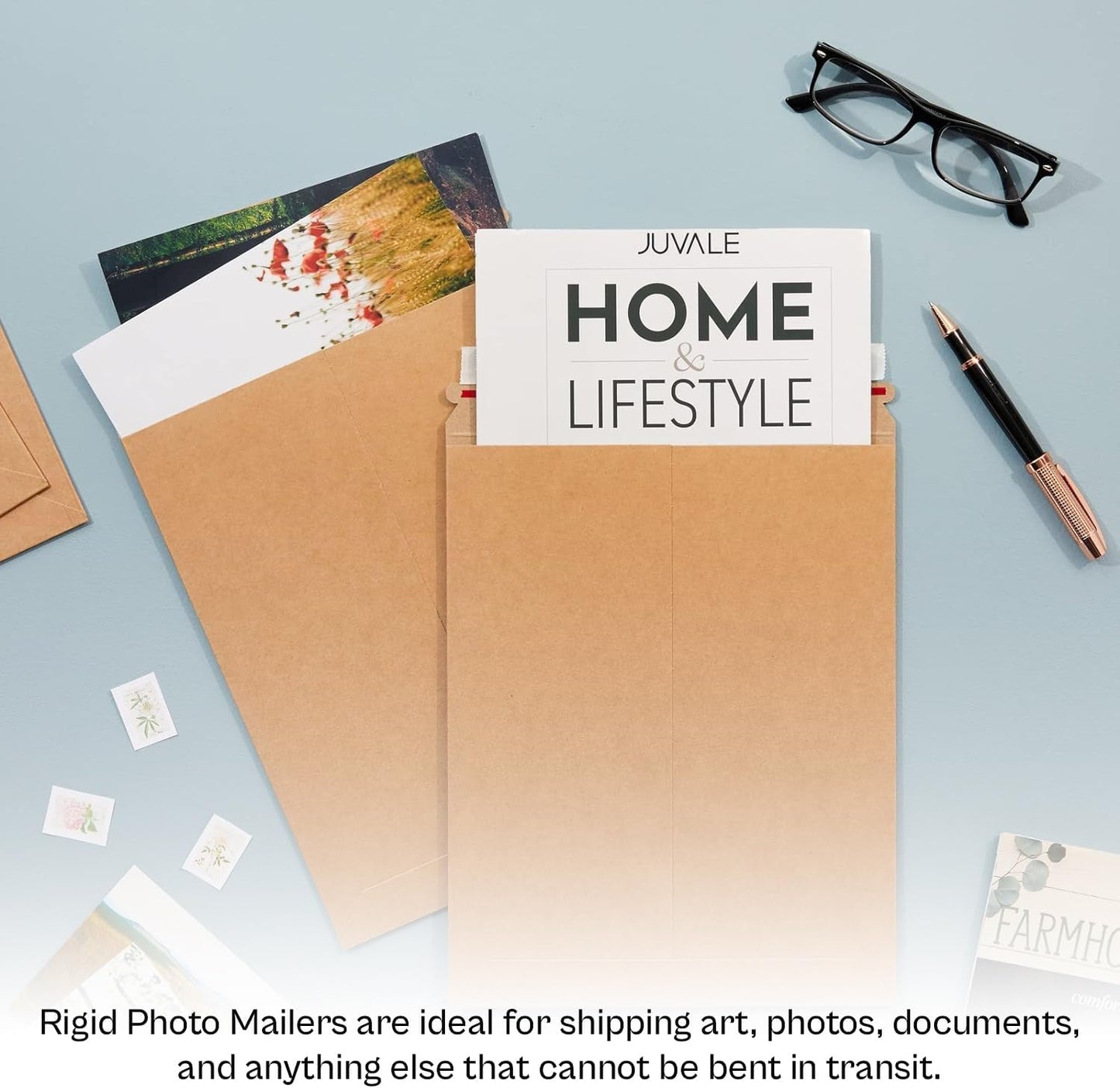 PSBM Rigid Mailers, 13x18 Inch, 100 Pack, Kraft Brown Cardboard Shipping Envelopes for Photo & Document, Self Seal
