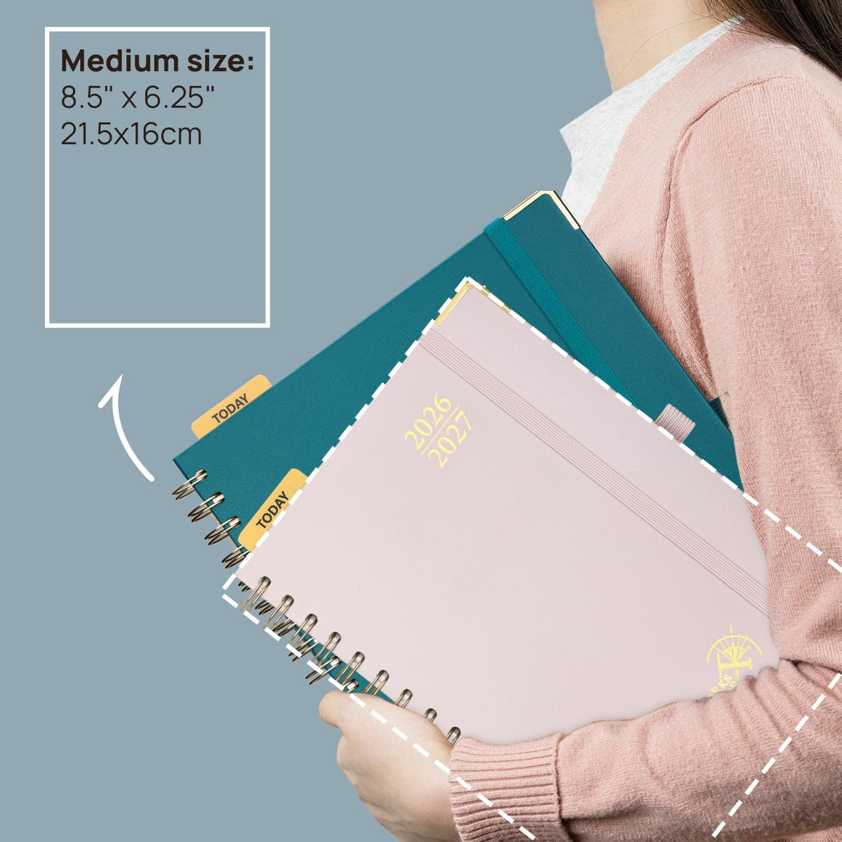 POPRUN Monthly Planner 2026-2027 Spiral Hardcover (6.25'' x 8.5''), 18 Months Calendar (Jan.2026-Jun.2027) - 2 Pages per Month with Dotted Note Pages, Sunday Start, Laminated Tab - Burgundy
