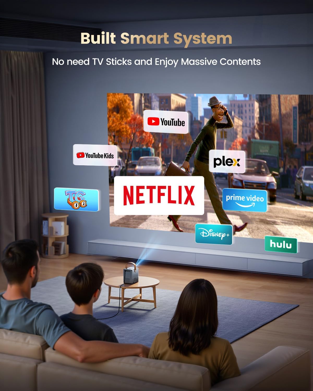 [Netflix-Licensed & Portable]Smart Mini Projector with WiFi and Bluetooth, 4K Supported,Dolby Audio,Auto Keystone & Electric Focus Outdoor Movie Projectors,WiMiUS Native 1080P HD Proyector