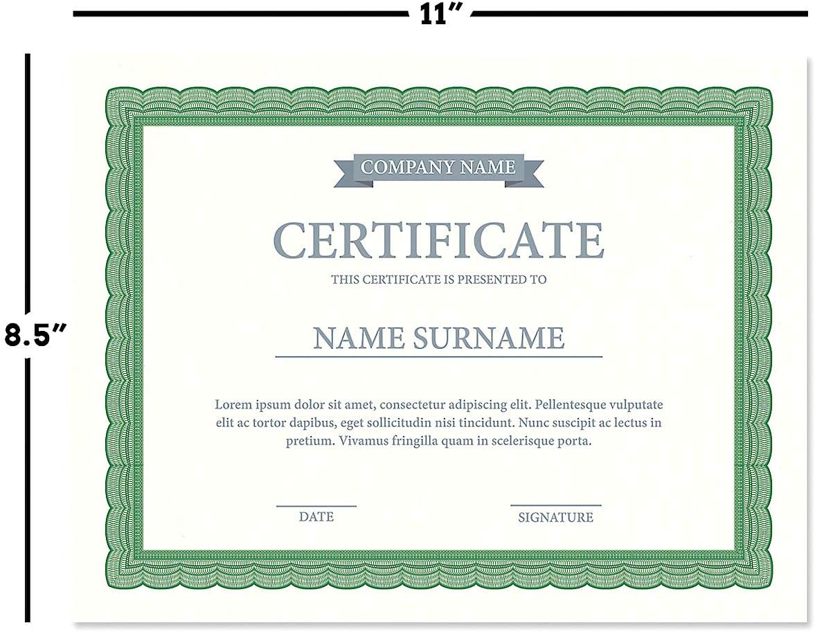 Executive Green & White Parchment Certificate Papers - Pack of 100, Laser & Inkjet Printer Compatible, For Office, Business Awards, Graduation, School Diplomas, 8-1/2" x 11" on 60 lb. Text Stock