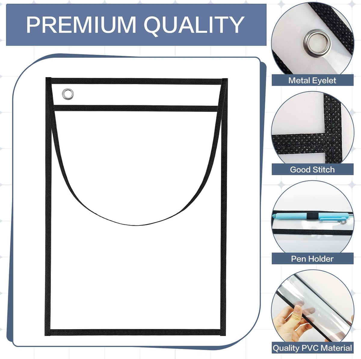 50 Pack Job Ticket Holders, Black 14 x 10 Inch Reusable Dry Erase Pocket with Strap Work Order Plastic Sleeves Shop Ticket Dry Erase Sheet Protectors for Teacher Classroom Office