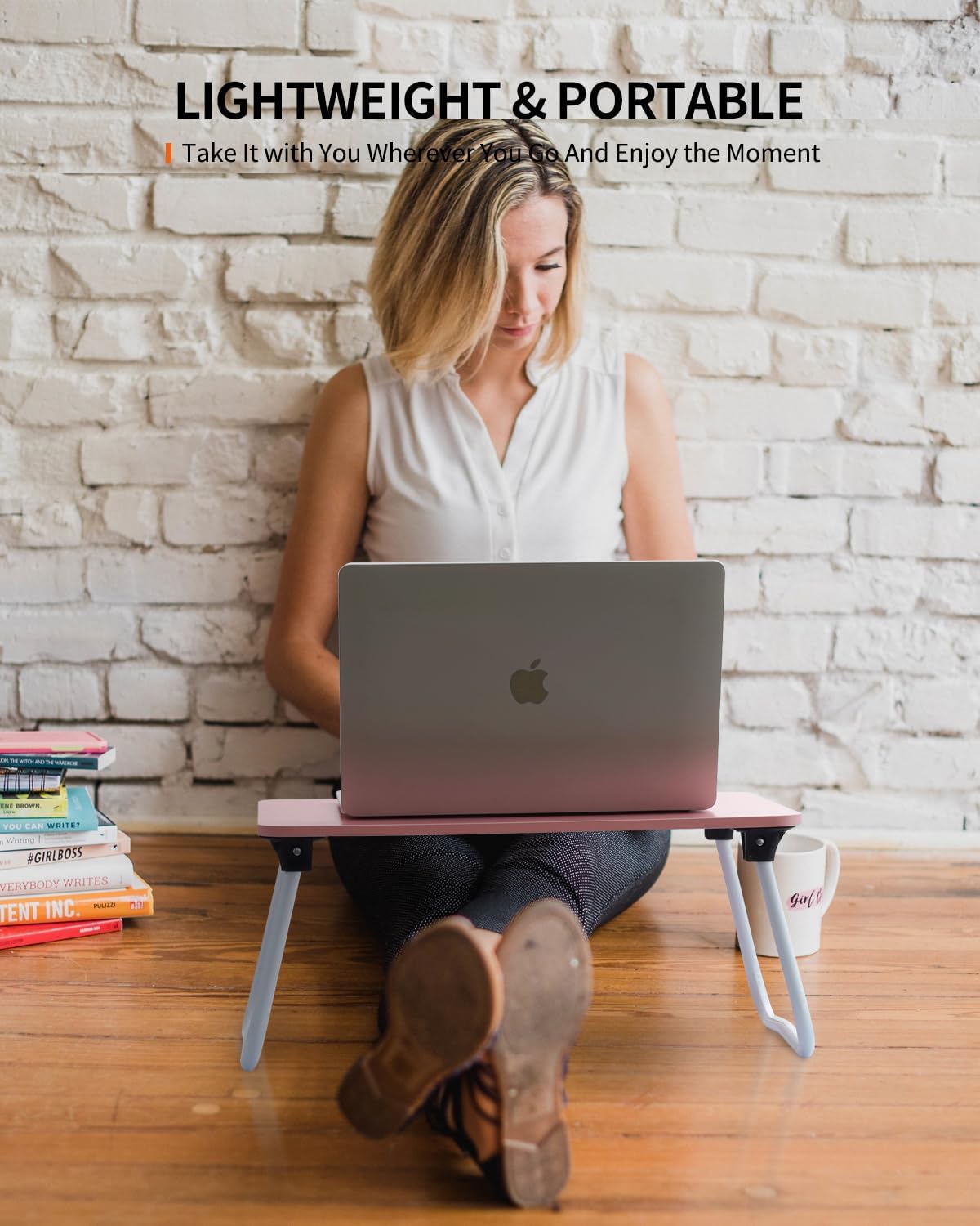 Foldable Lap Desk, Laptop Bed Desk, Portable Bed Table, Laptop Stand for Bed & Couch, Lightweight & Mini - Pink