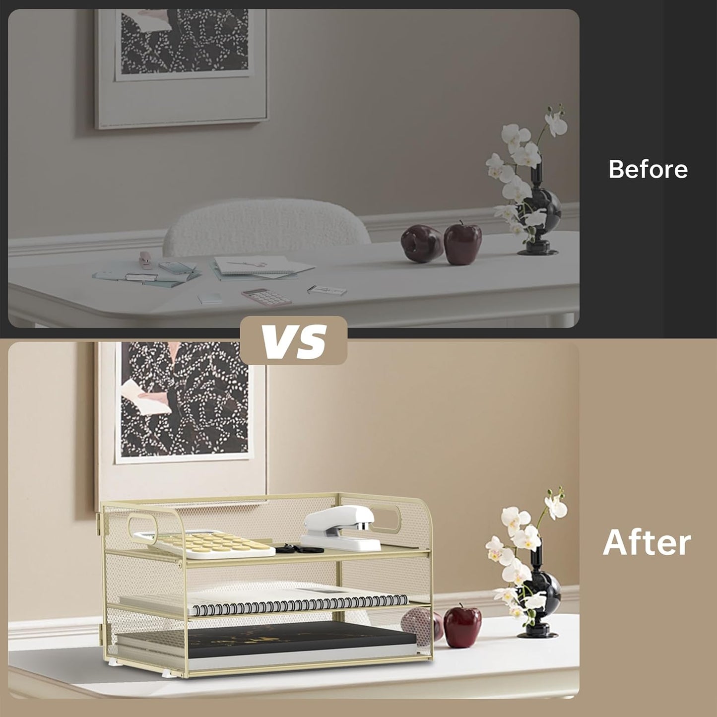 Supeasy 3 Tier Paper Organizer with Handle, Mesh Desk Organizer Letter Tray, Paper Tray File Organizer for A4 File Folder, Yellow