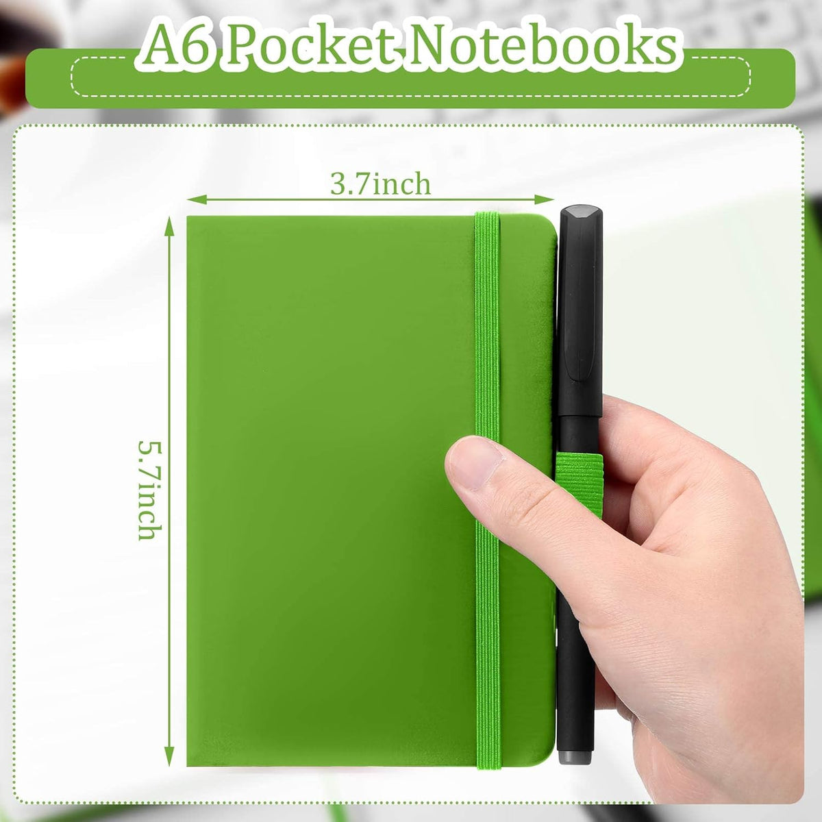 Laumoi 36 Sets Pocket Notebook Journals with Pens A6 Cute Small Journal Notebook Ruled Lined Mini Notepad Hardcover Executive Notebooks Set with Pen Holder for School Office, 3.7 x 5.7 Inch (Green)