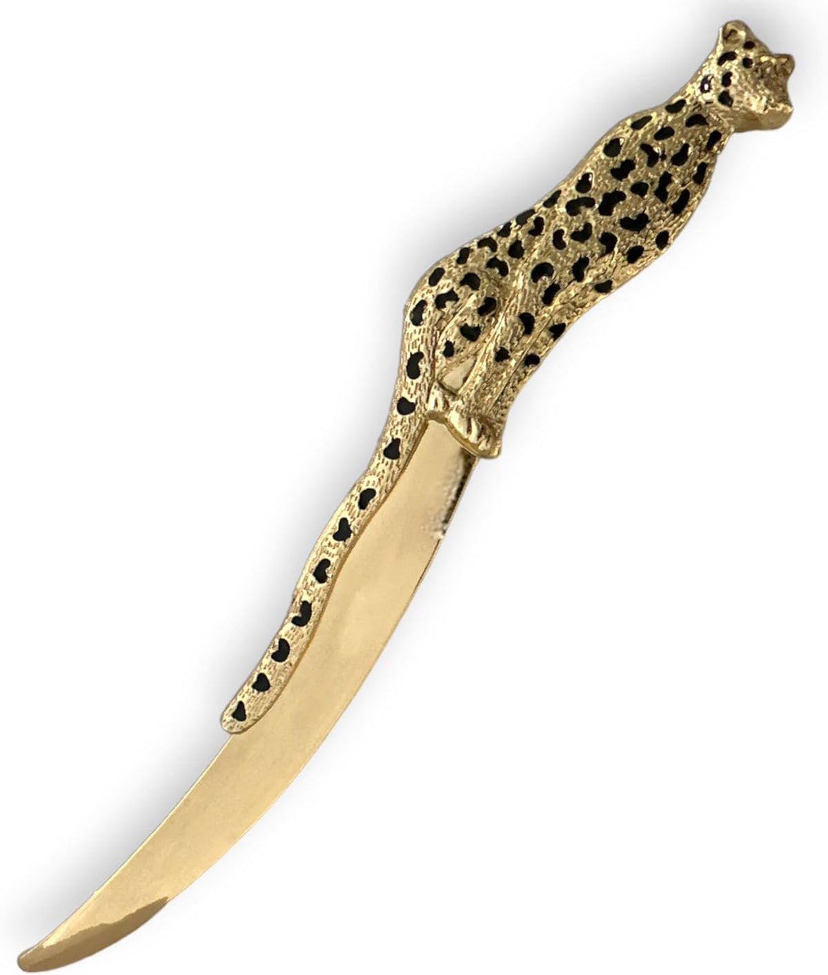 Premium Leopard Letter Opener | Gold & Black Electroplated Desk Accessory for Home, Office | Mail Opening Tool for Women & Men | Velvet Gift Bag | 7.5 Inch Long