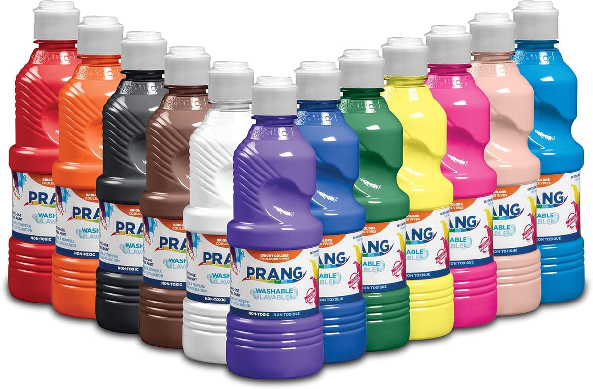 Prang Washable Tempera Paint, Assorted Colors, 16 Oz., 12 Count