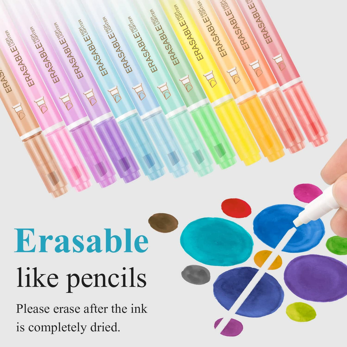 Erasing Highlighters, 12 PCs Dual-Head Smooth Writers, Chisel Tip in Multiple Colors - Bible, Notes, School & Office
