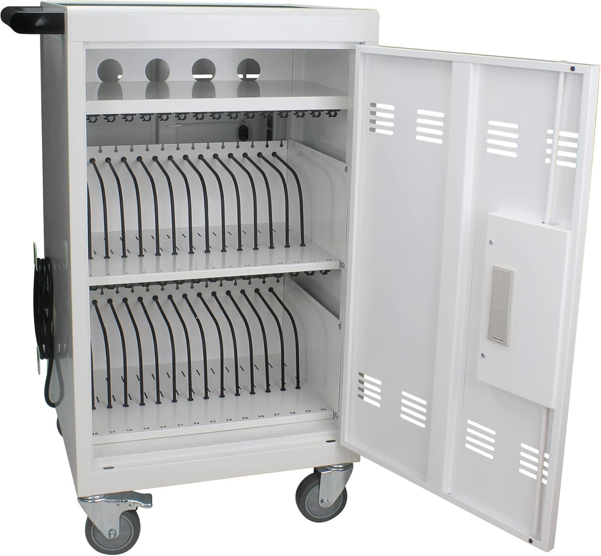 32 Device Charging Cart with Combination Lock, Laptop and Tablet Mobile Charging Cabinet for Up to 16.3" Devices with Cord Management, Desktop Charging and Storage Locker for Classroom or Office.White