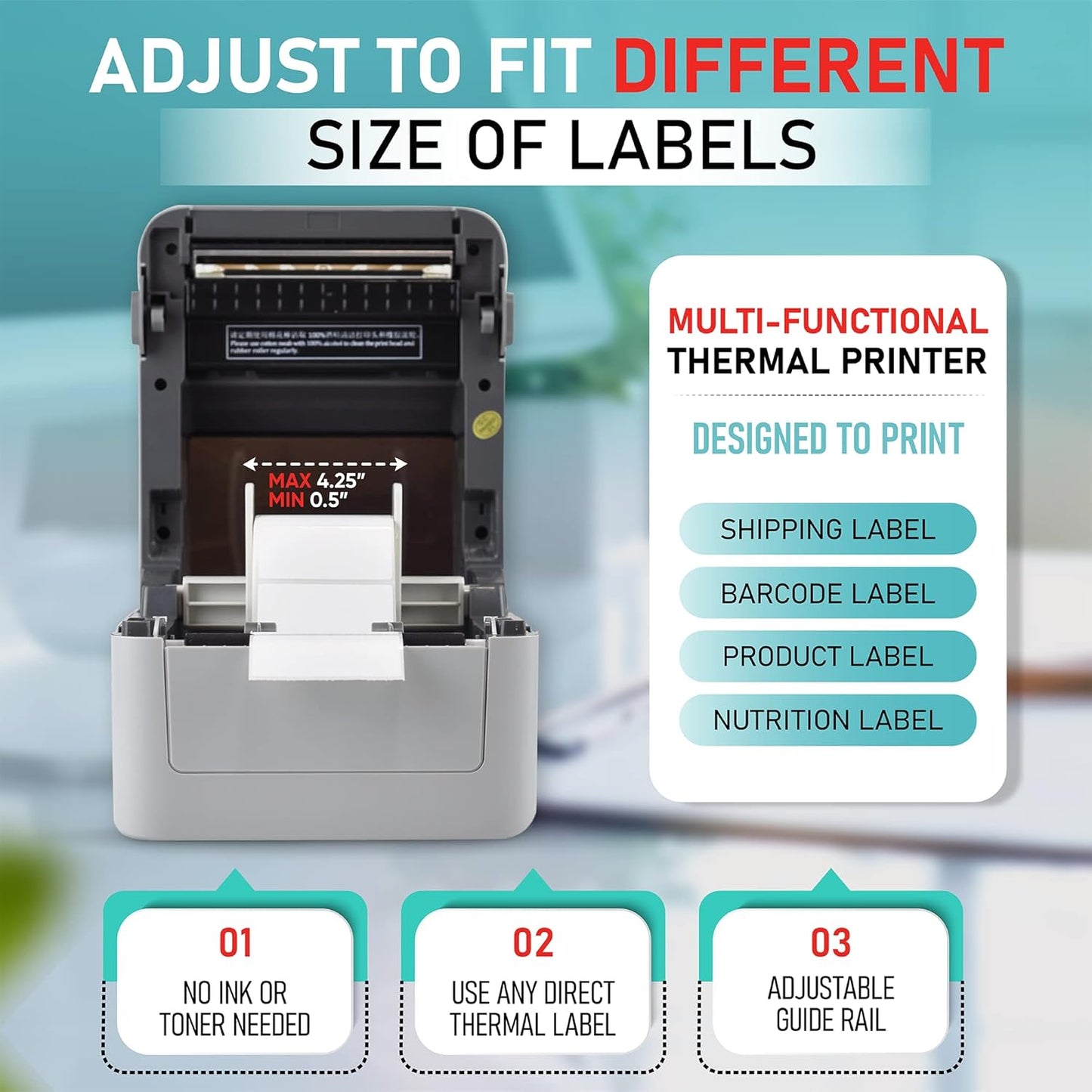 2054K-USB Upgraded 2054A Shipping Label Printer for Windows Mac Chromebook, Support Amazon Ebay Paypal Etsy Shopify ShipStation UPS USPS FedEx, fit Roll & Fanfold 4x6 Direct Thermal