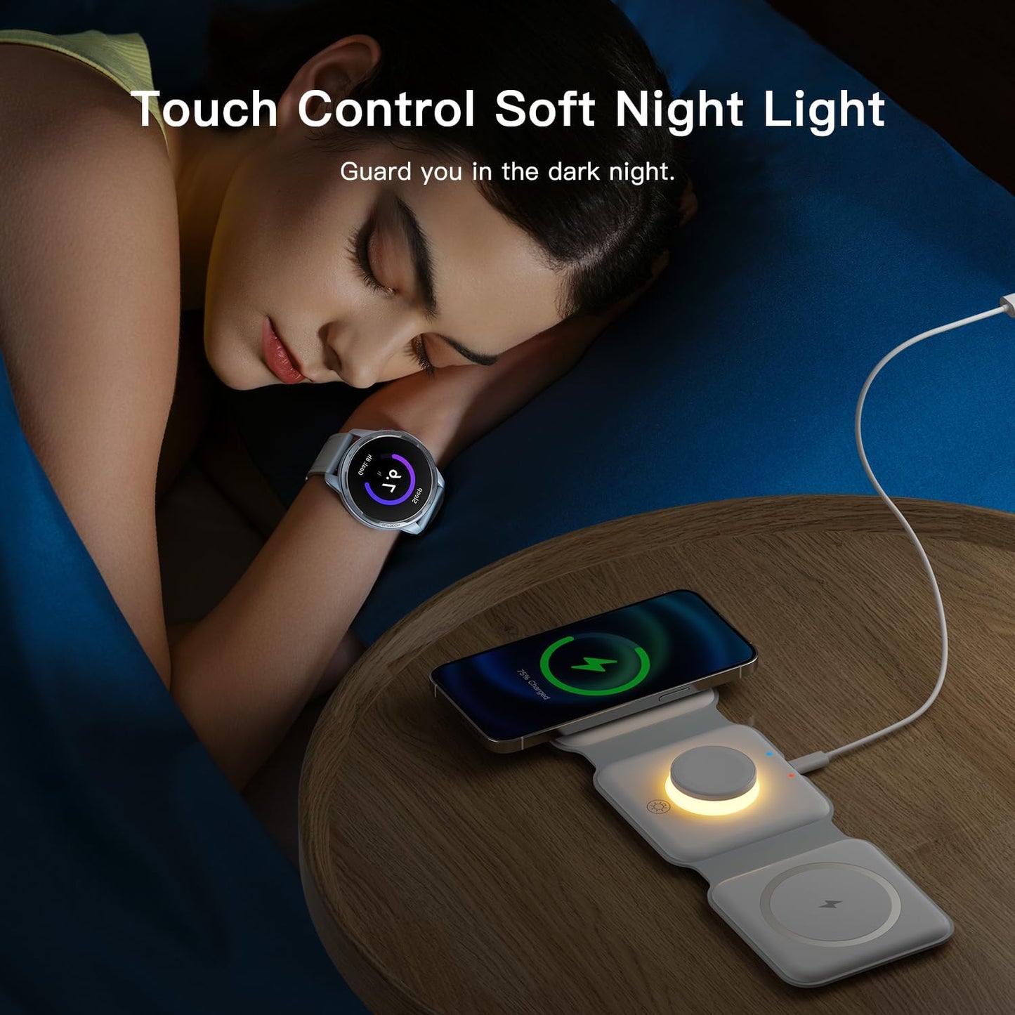 ESSAGER 3 in 1 Foldable Wireless Charger for iPhone 16/15/14/13/12/11 Series, Magnetic Wireless Charging Station, Travel Wireless Fast Charging Pad for Airpods 4/3/2/Pro, iWatch (3 in 1, White)