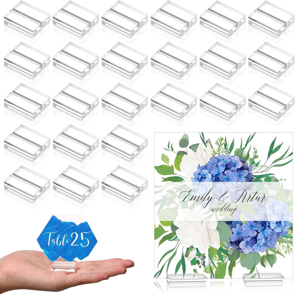Yalikop Acrylic Place Card Holders 1.2 Inch Name Card Holder Stands Clear Table Number Stands Wedding Sign Holders Display Stand for Table Wedding Photos Office Menu Meeting(25 Pieces)