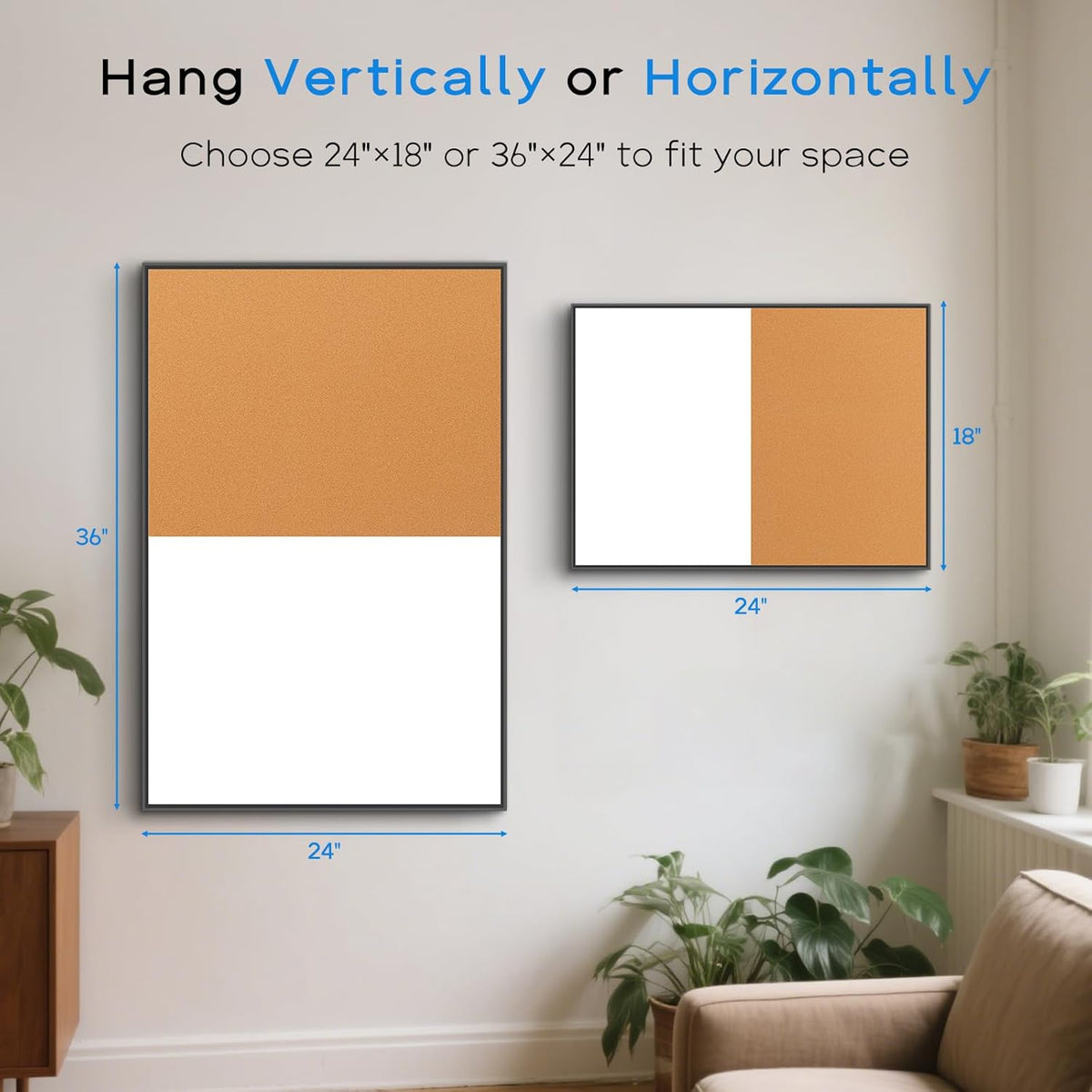 White Board Cork Board Combo, 24'' x 18'' Magnetic Dry Erase Board and Bulletin Board, Black Aluminum Frame Vision Board Message Board for Home Office School Dorm