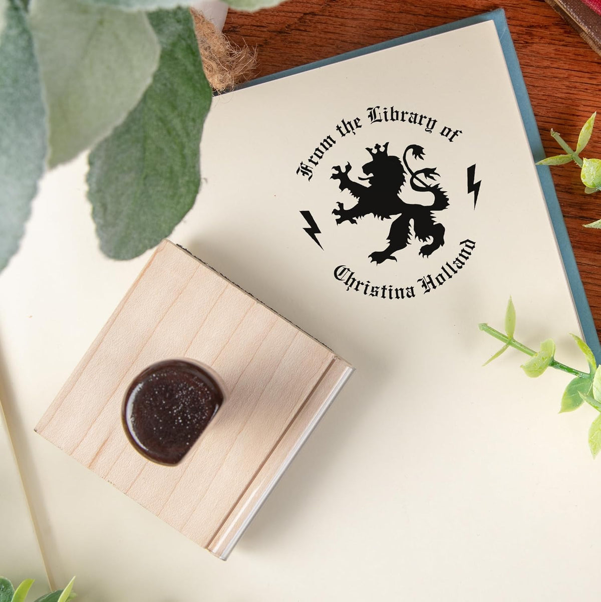 from The Library of Embossers & Stamps for Fantasy Book Readers | Custom Embosser | Custom Stamp | Ex Libris | Elevate Your Fantasy Collection of Stories and Novels (Design 9, Wood Hand Stamp)
