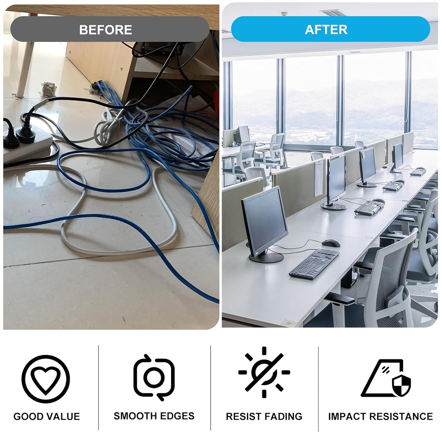 1-3/8" White Desk Grommet with Bi-Metal Hole Saw, JTemgle Plastic Cable Hole Cover Computer Table Cord Wire Organizer Caps, Desktop Cord Management for Home Office TV Stands Tabletops, 7 Pieces