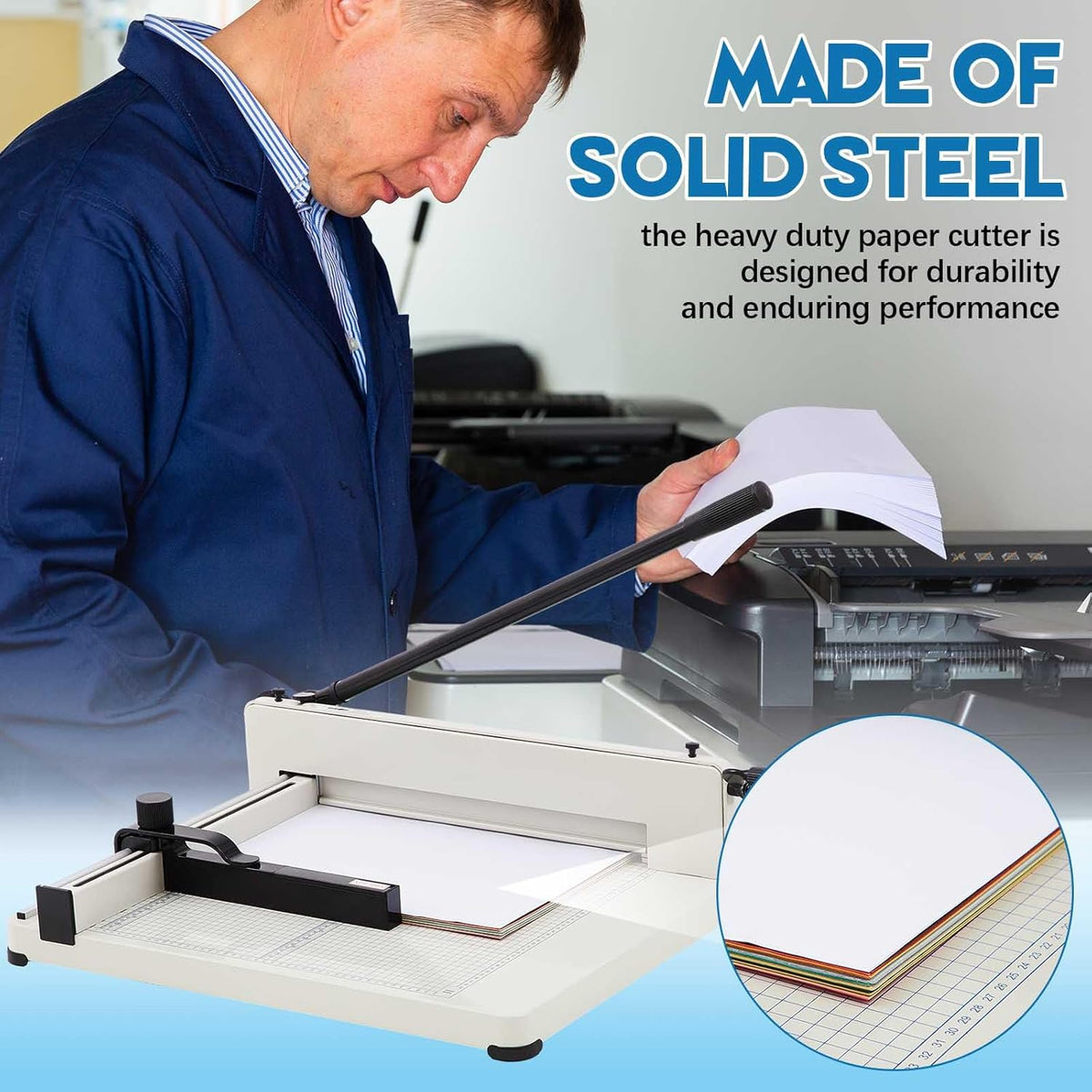 17 Inch A3 Heavy Duty Guillotine Paper Cutter 400 Sheet Capacity Guillotine Paper Cutter Stack Cards Trimmer Solid Steel with Metal Base for Cardstock Leather Office Home School (White)