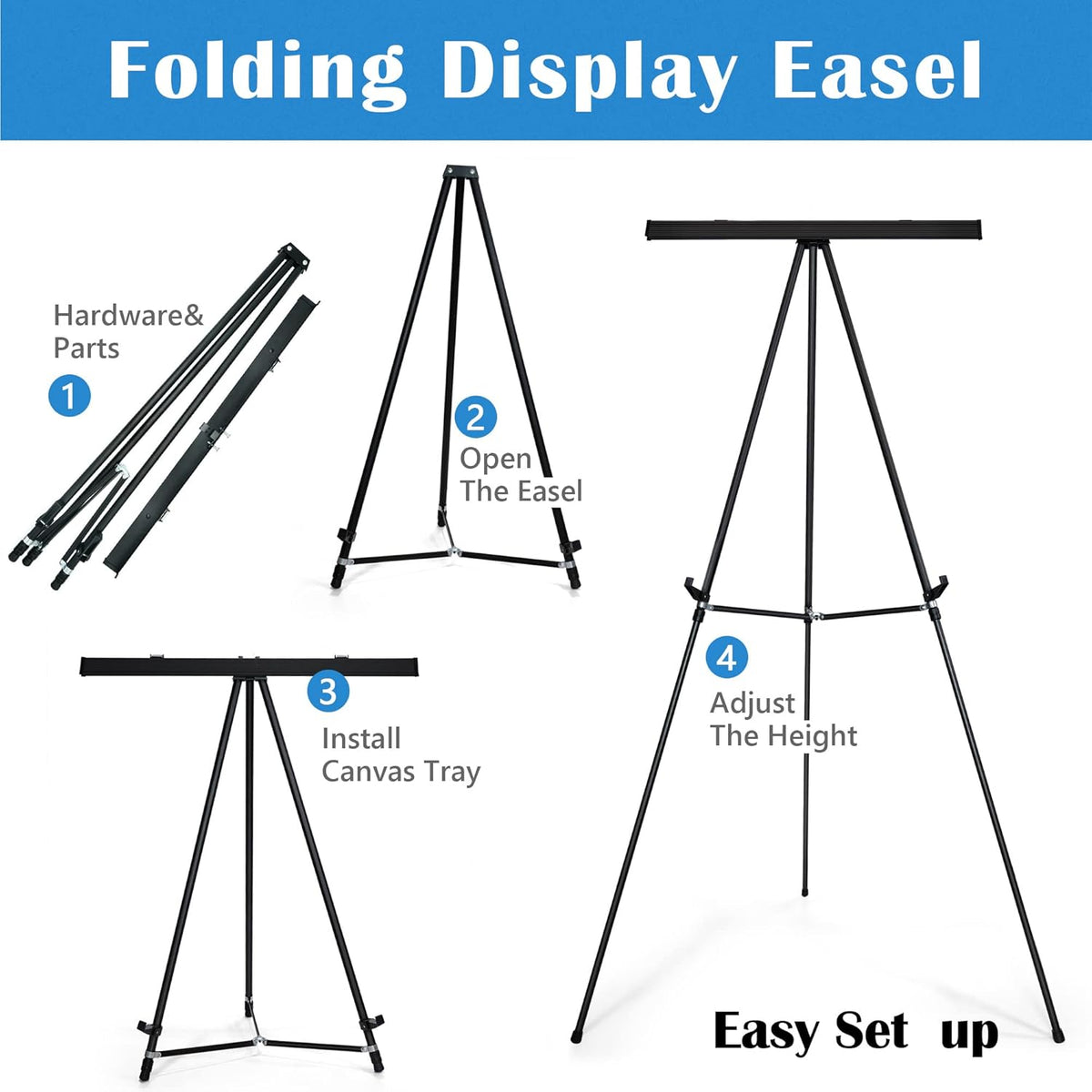 Falling in Art Aluminum Flip Chart Display Easel Stand with Adjustable Floor for Boardroom, Whiteboard, Paper Pads, Signage, 63 1/2'' High, Black,2 Pack