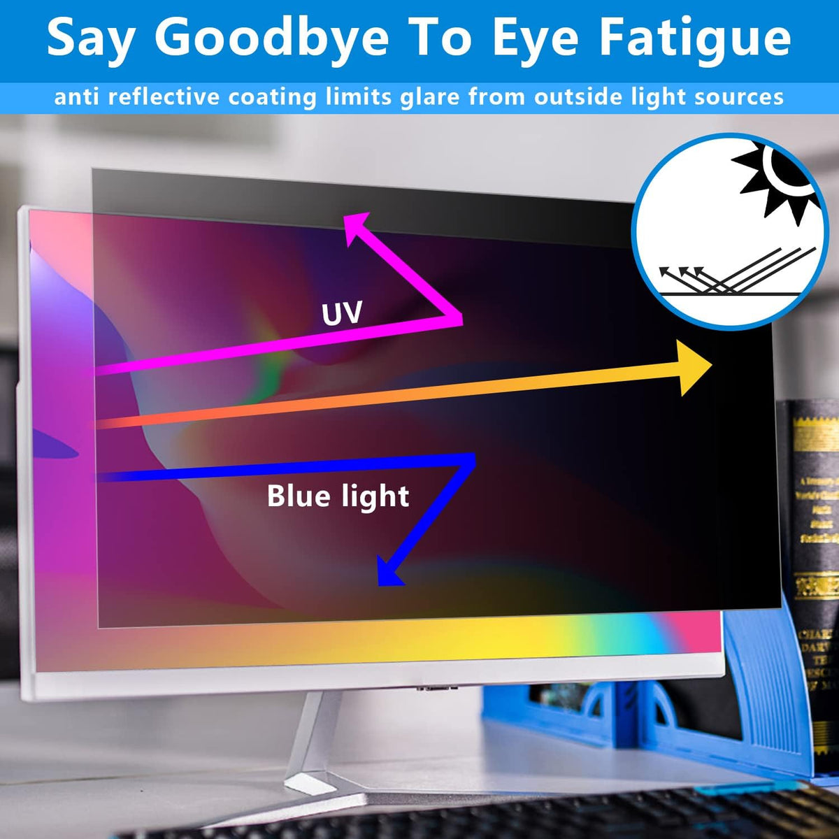 Computer Privacy Screen 22 inch, Removable 16:10 Aspect Ratio Widescreen Laptop Monitor,Eye Protection Anti Glare Blue Light Slide Mount Tabs Cover Screen Protector for Privacy Screen Filter 22 inch
