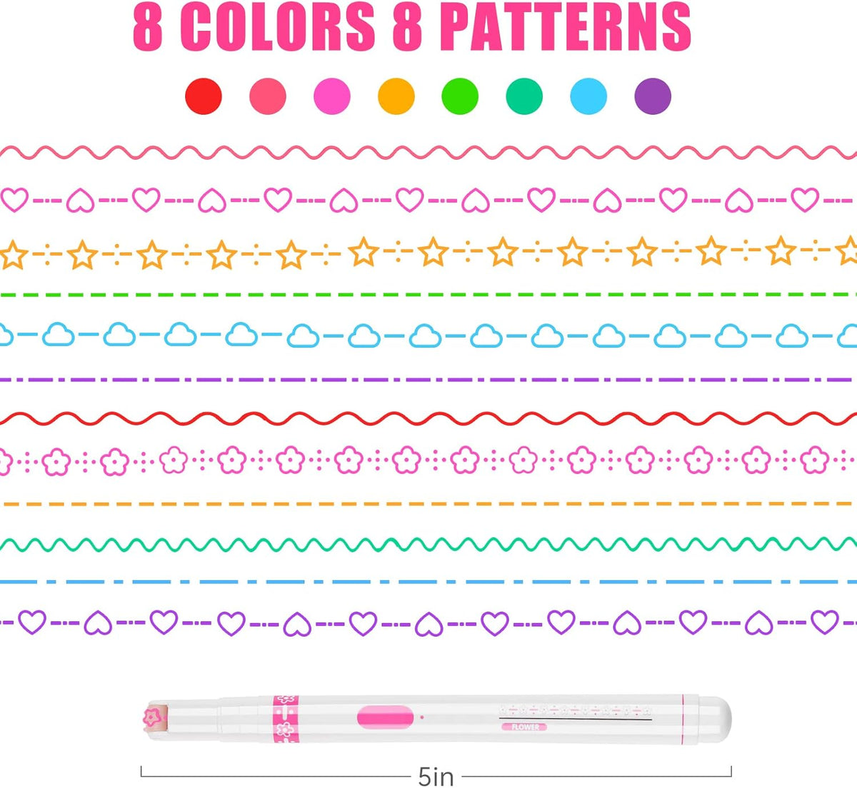 NiArt Roller Markers 12-Pack Curve Line Highlighter Pens with Scroll Wheel, 8 Curve Pattern Shapes and 8 Assorted Colors for Scrapbooking, Note Taking, DIY Art, Office and School Use