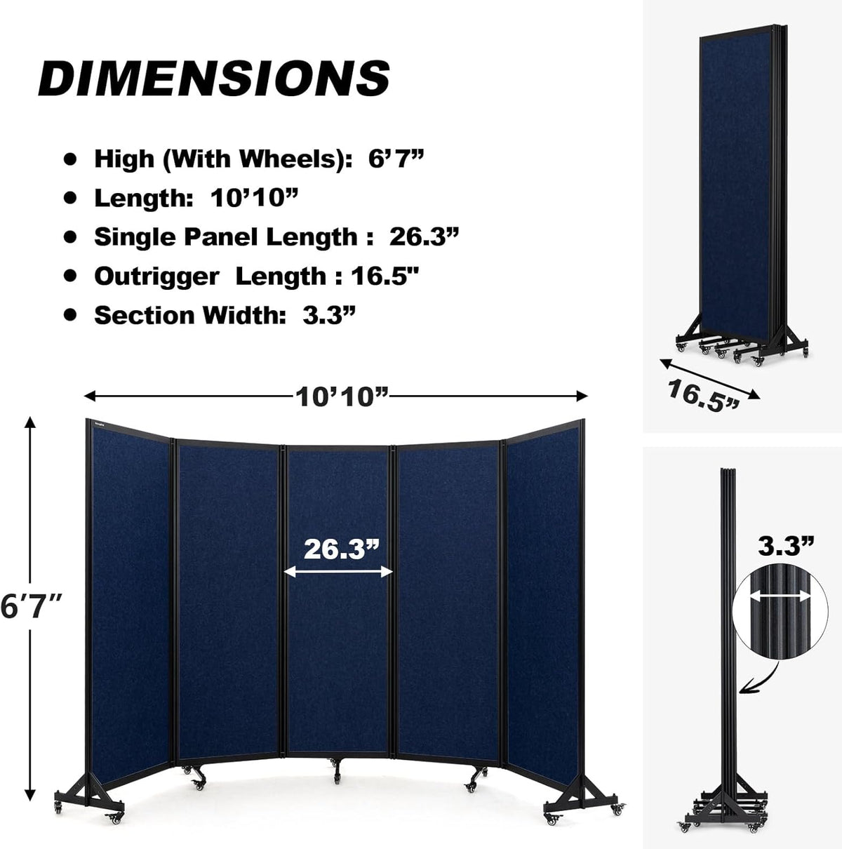 Room Partition,Folding Privacy Divider,Office Partition Dividers,Office Dividers Wall, 10'6"W x 6'7"H,Blue