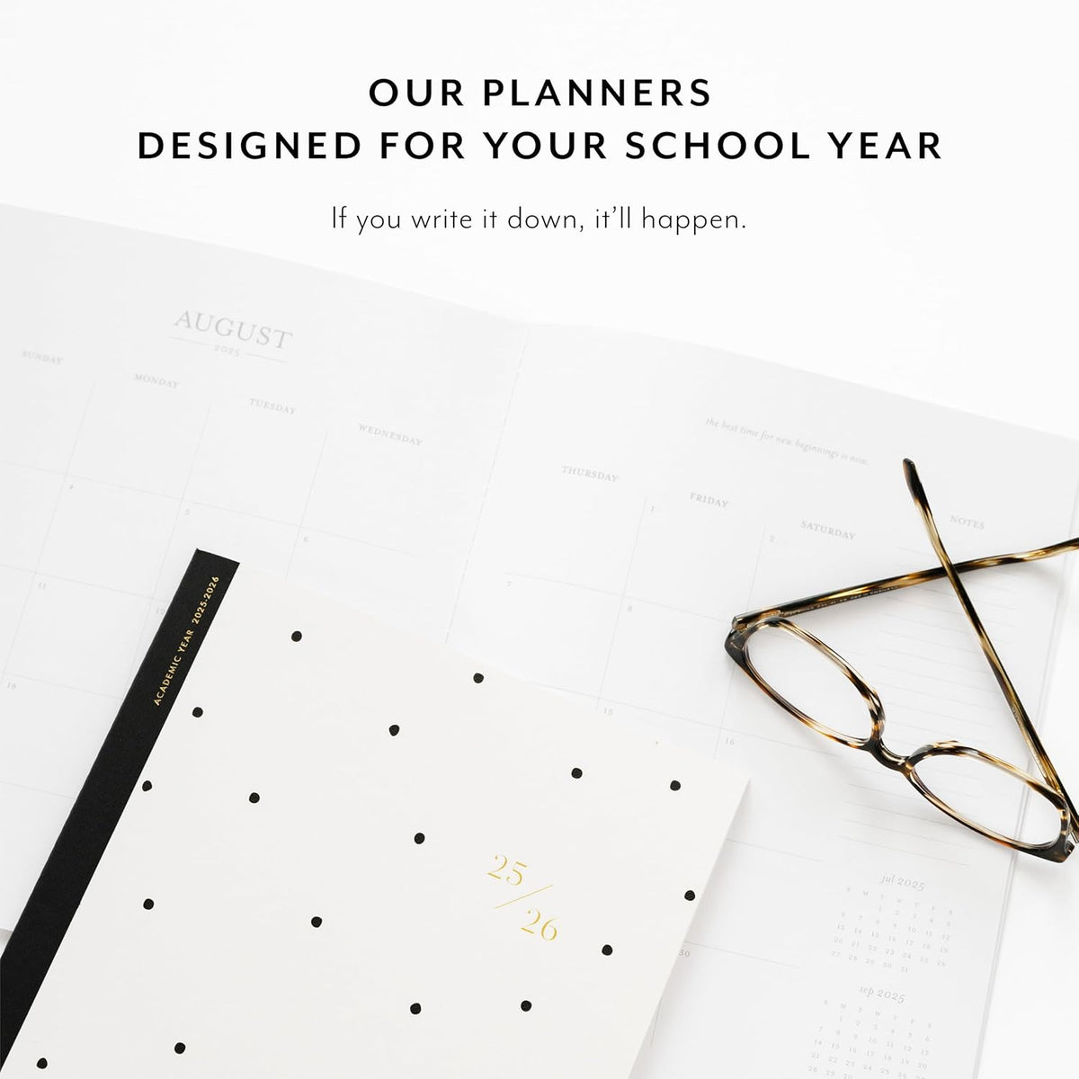 Sugar Paper 2025-2026 Monthly Academic Planner, August 2025 to July 2026, School, Teacher, College & Student Planner, 12 Month, 8” x 10”, Black Dot
