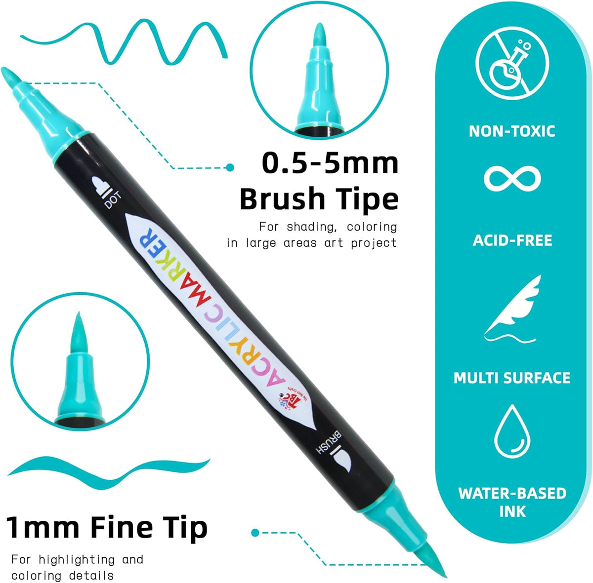 TBC The Best Crafts 108 Colors Dual Tip Acrylic Paint Markers, Double zipper design Topgrade Canvas bag,Waterproof, Non-Toxic, odorless, Suitable for Paper,Pottery, Stones, Glass,outdoor painting