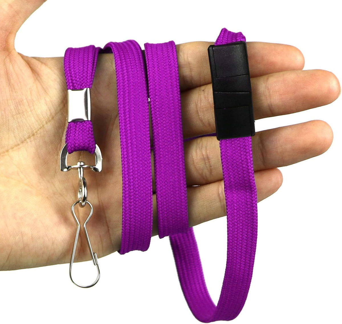 Premium Breakaway Lanyards with J-Hook - Flat Lanyards for ID Badges, Business Cards & Nametags - Bulk Pack of 100 (Purple)