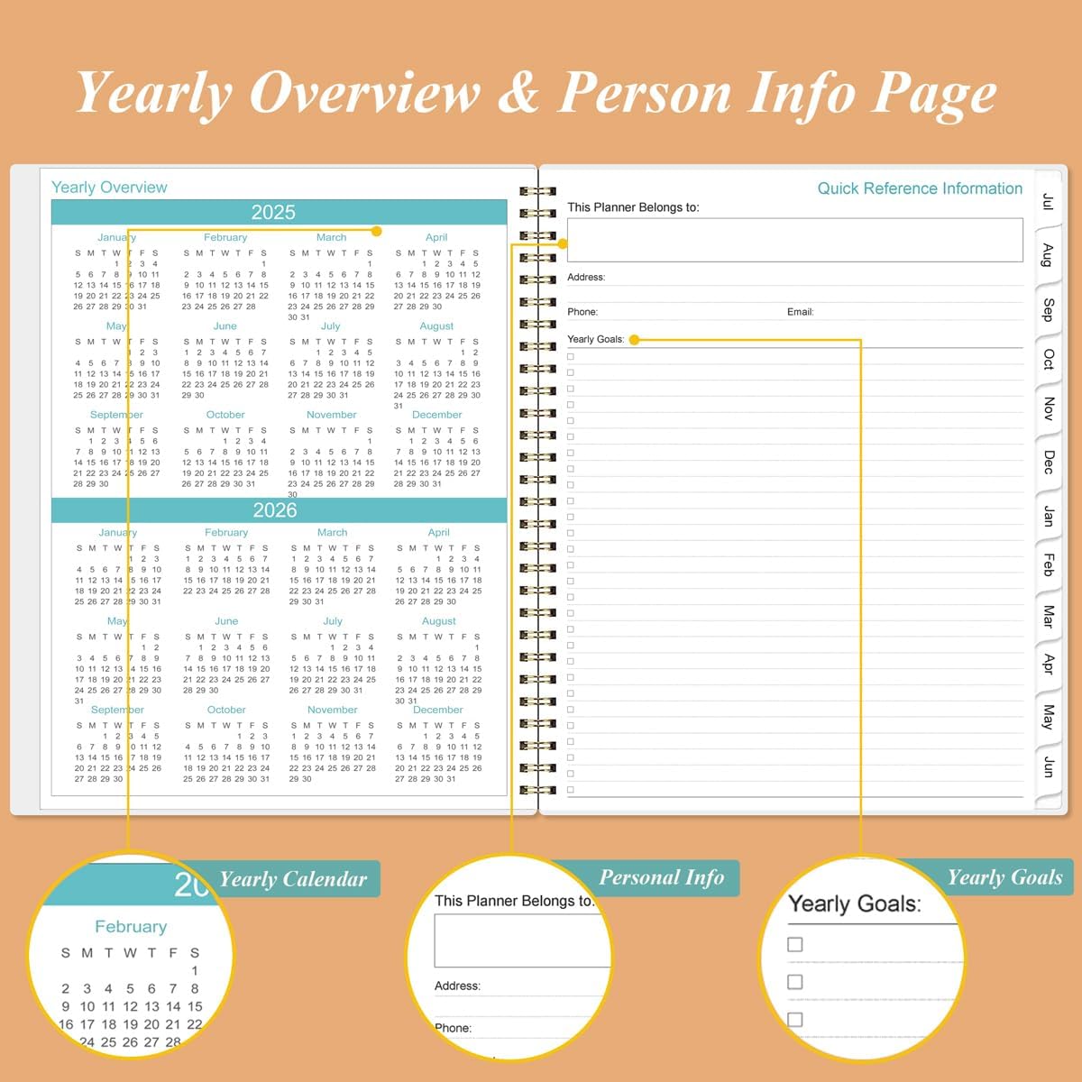 2025-2026 Monthly Planner - 18 Monthly Calendar, July 2025 - December 2026, Two Pages Per Month, 9" x11" Planner with Tabs, Strong Twin-Wire Binding, Inner Pocket, Rose Flowers