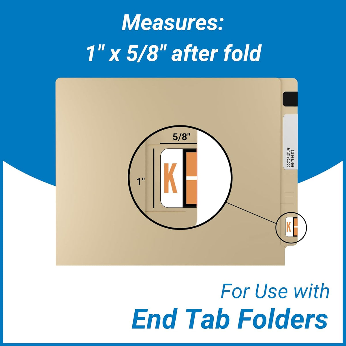 Doctor Stuff - File Folder Labels, Alphabet Letter K, Compatible with Smead BCCR/BCCS - TPAM Series, Fluorescent Orange, 1" x 1-1/4", 500/Roll