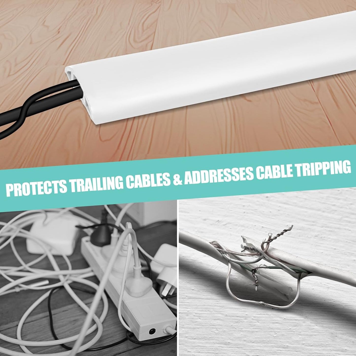 Floor Cord Cover Self Adhesive Cord Hider,20FT Cable Management, Extension Strip Protector for Wires, Prevent Cable Trips for Offices, Gyms, Exhibitions Cavity:0.39"(W) x 0.27"(H) White