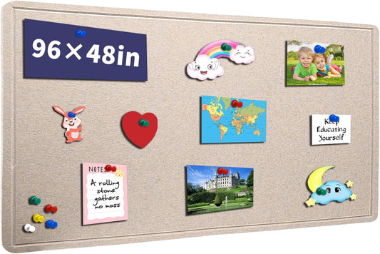 Extra Large Bulletin Board, 96 X 48 inches Cork Board with 30 Pushpin, 8' x 4' Felt Cork Board Notice Pin Board, Self-Adhesive Vision Board Mood Board Foldable Photo Board for Wall - Beige Brown